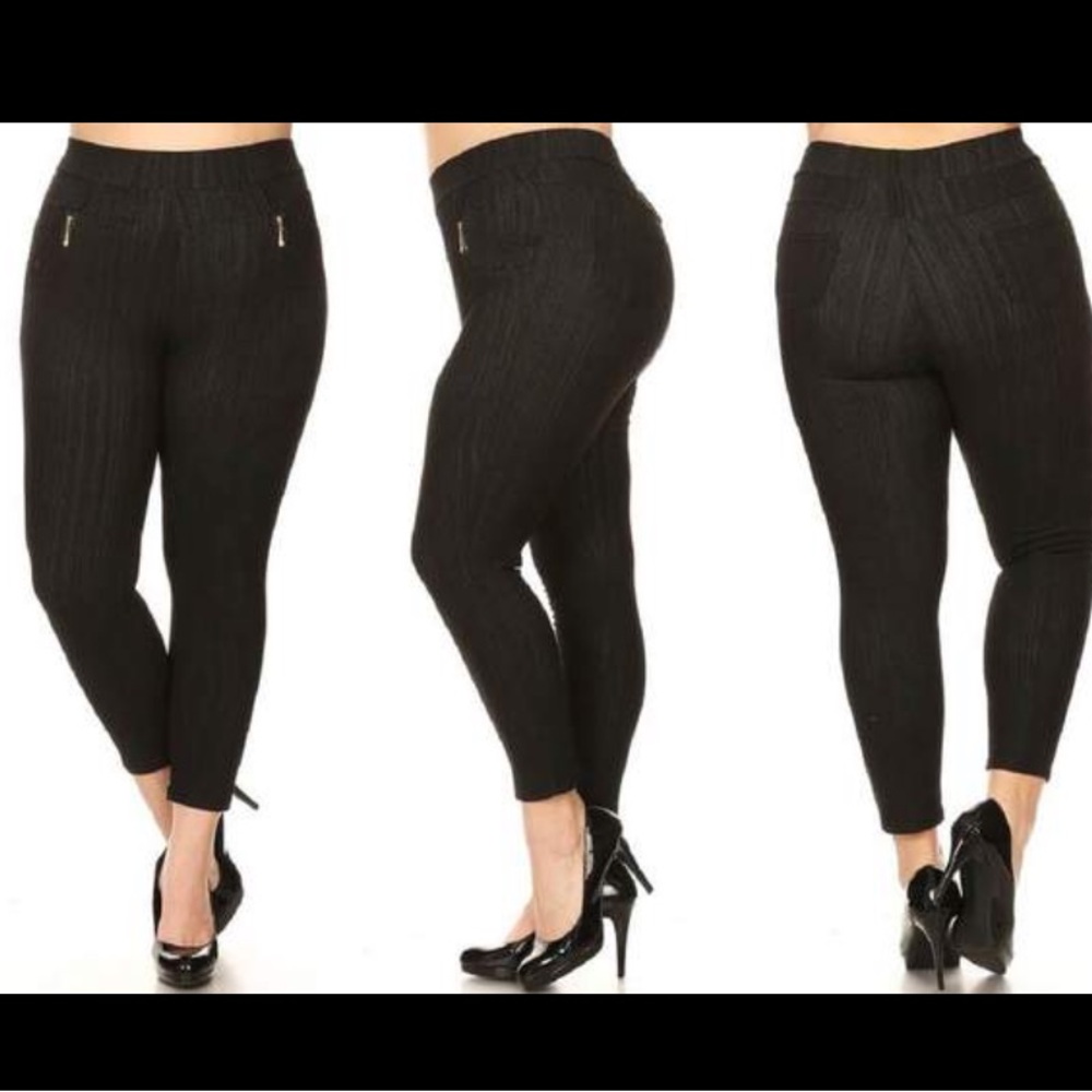 Women's Plus-Size High-Waist Fleece-Lined Knit Denim Jeggings